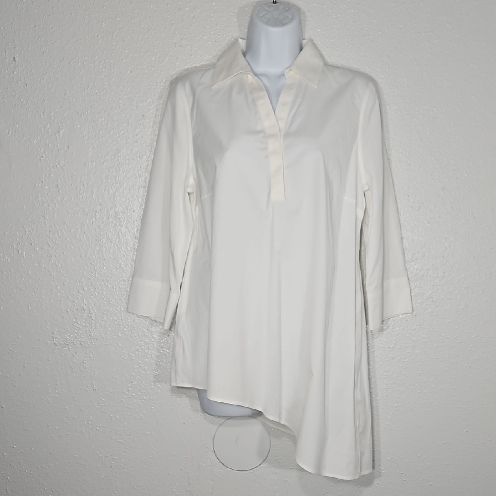 Chico's No Iron Off White Women's Assymetrical Top Size 0